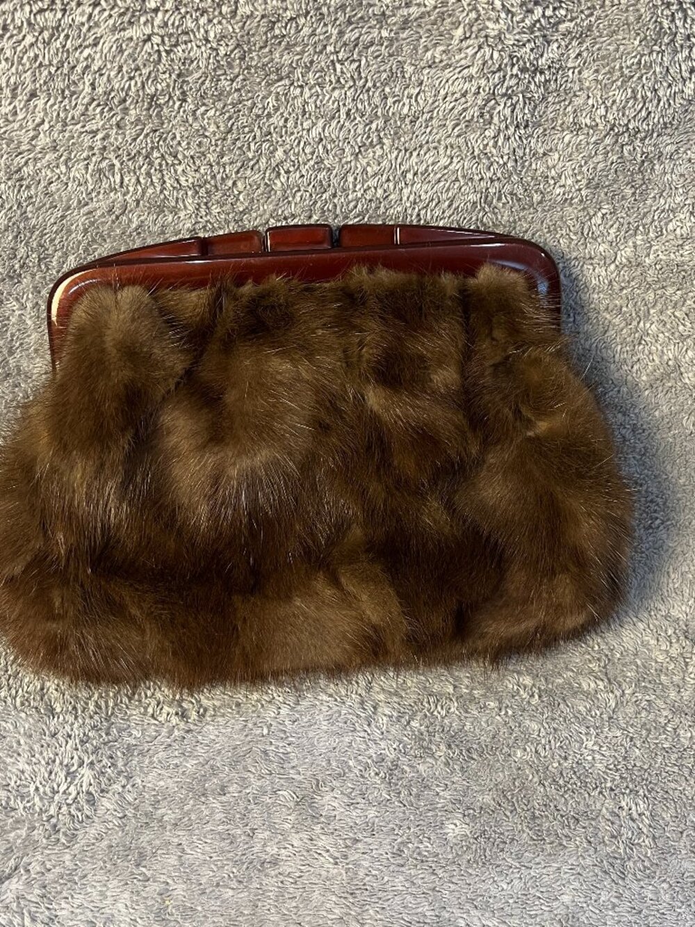 Vintage 1940s St. Thomas Genuine Mink Fur Women's Clutch Wallet Handbag brown